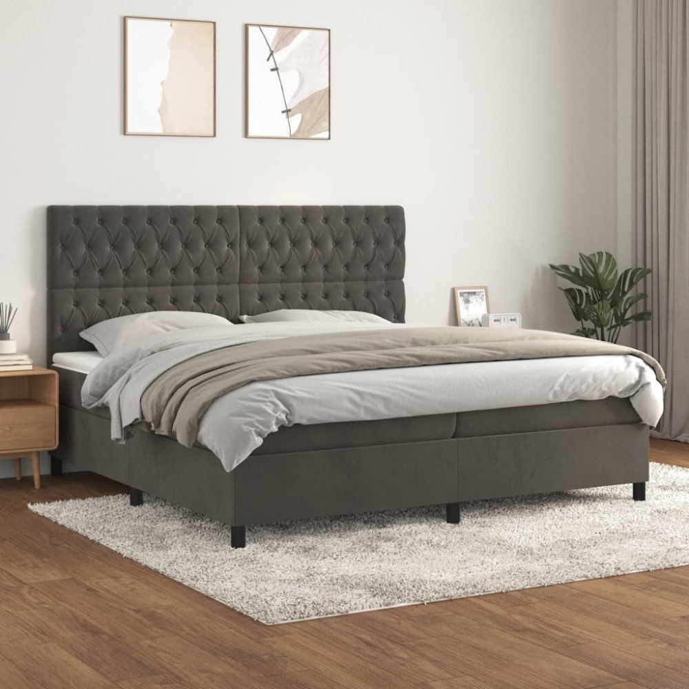 vidaXL Ramsäng med madrass mörkgrå 200x200 cm sammet