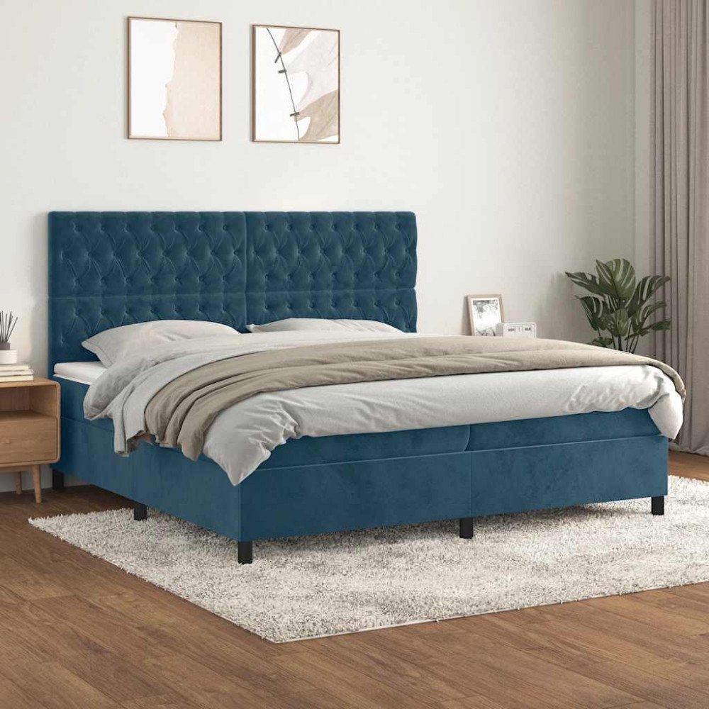 vidaXL Ramsäng med madrass mörkblå 200x200 cm sammet