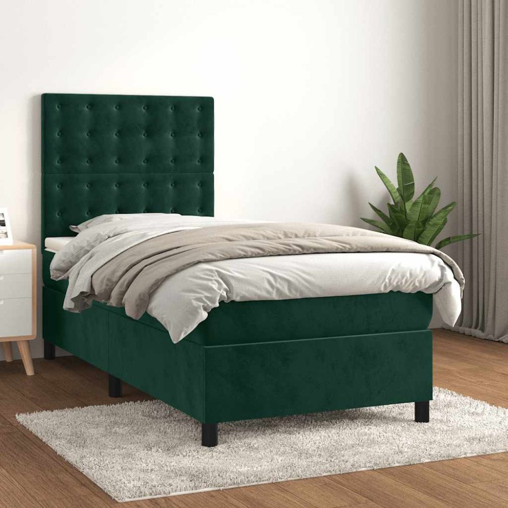 vidaXL Ramsäng med madrass mörkgrön 90x200 cm sammet