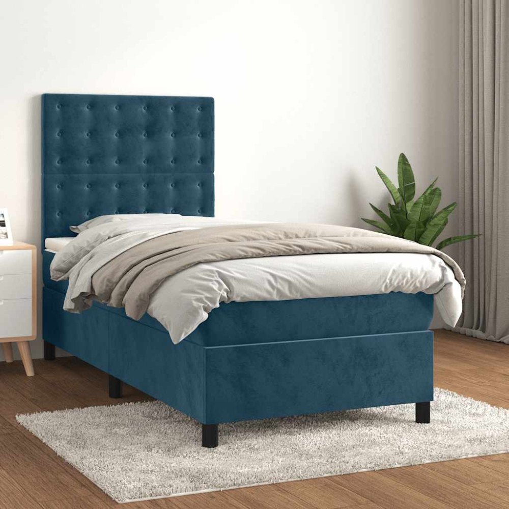 vidaXL Ramsäng med madrass mörkblå 90x200 cm sammet