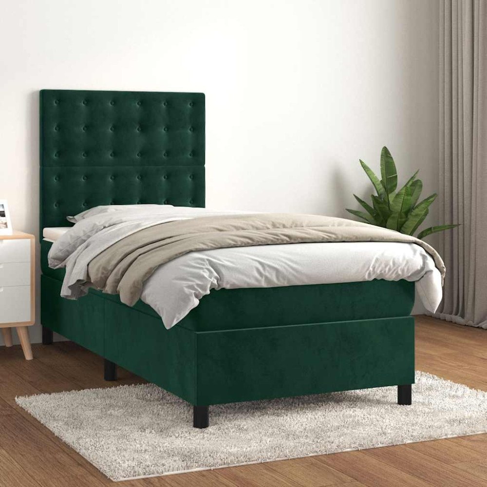 vidaXL Ramsäng med madrass mörkgrön 100x200 cm sammet