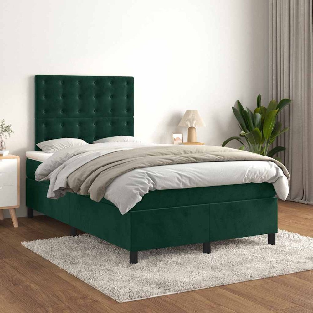 vidaXL Ramsäng med madrass mörkgrön 120x200 cm sammet