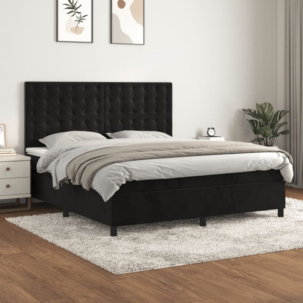 vidaXL Ramsäng med madrass svart 180x200 cm sammet