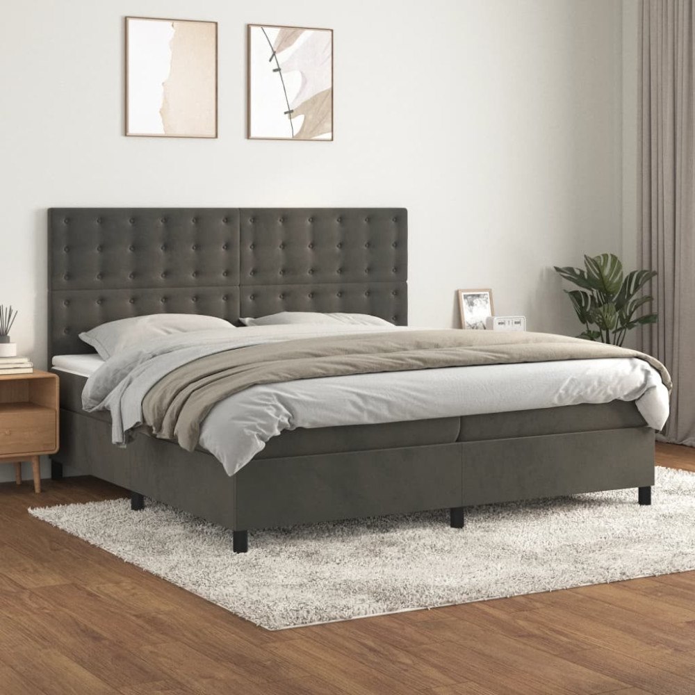 vidaXL Ramsäng med madrass mörkgrå 200x200 cm sammet