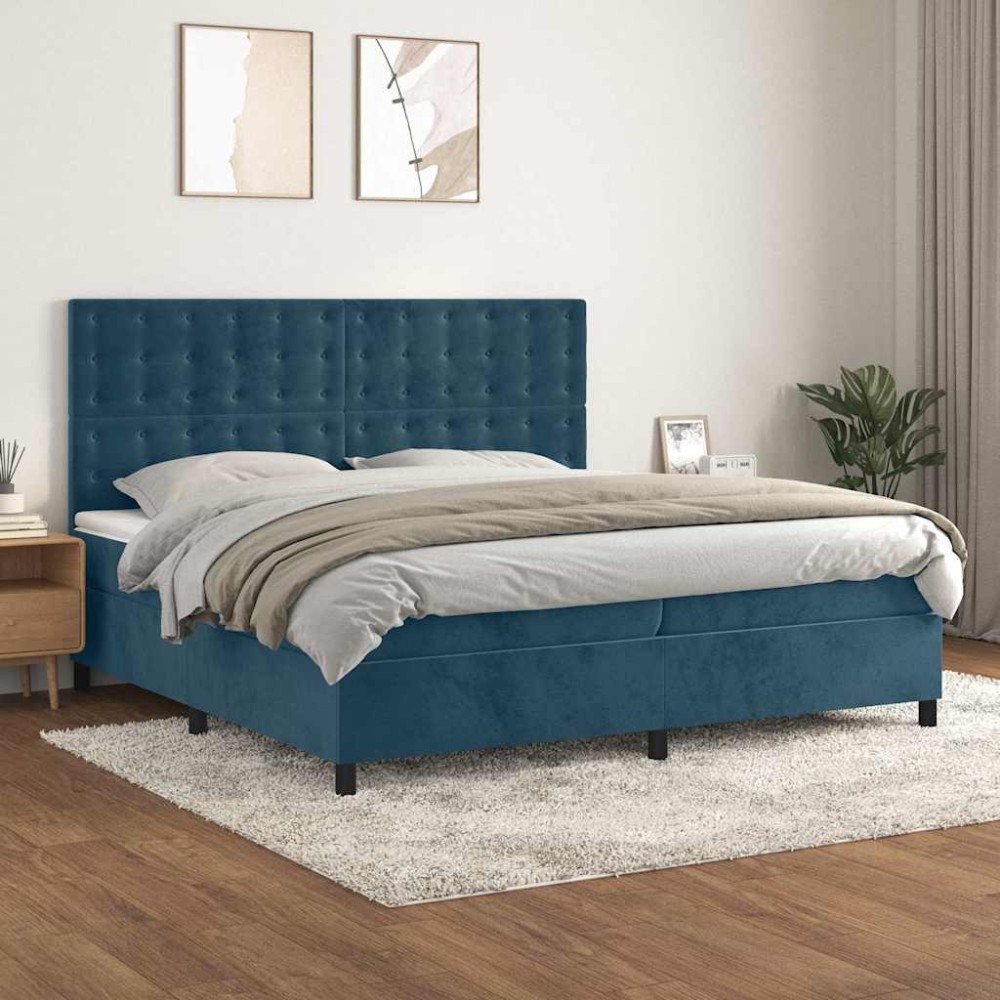 vidaXL Ramsäng med madrass mörkblå 200x200 cm sammet