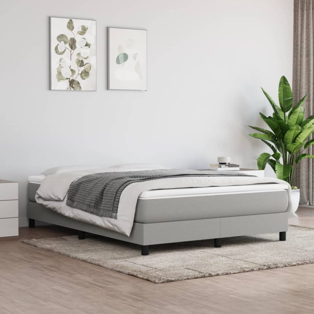 vidaXL Ramsäng med madrass ljusgrå 140x190 cm tyg