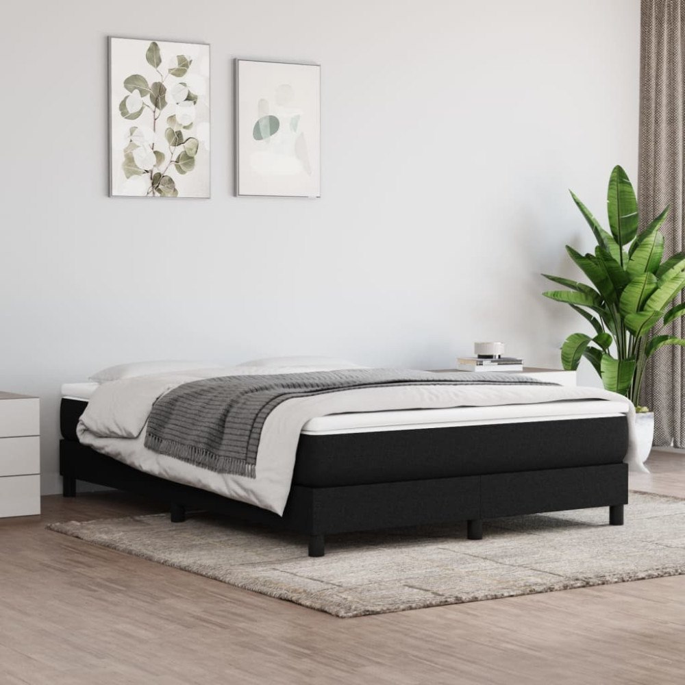 vidaXL Ramsäng med madrass svart 140x200 cm tyg