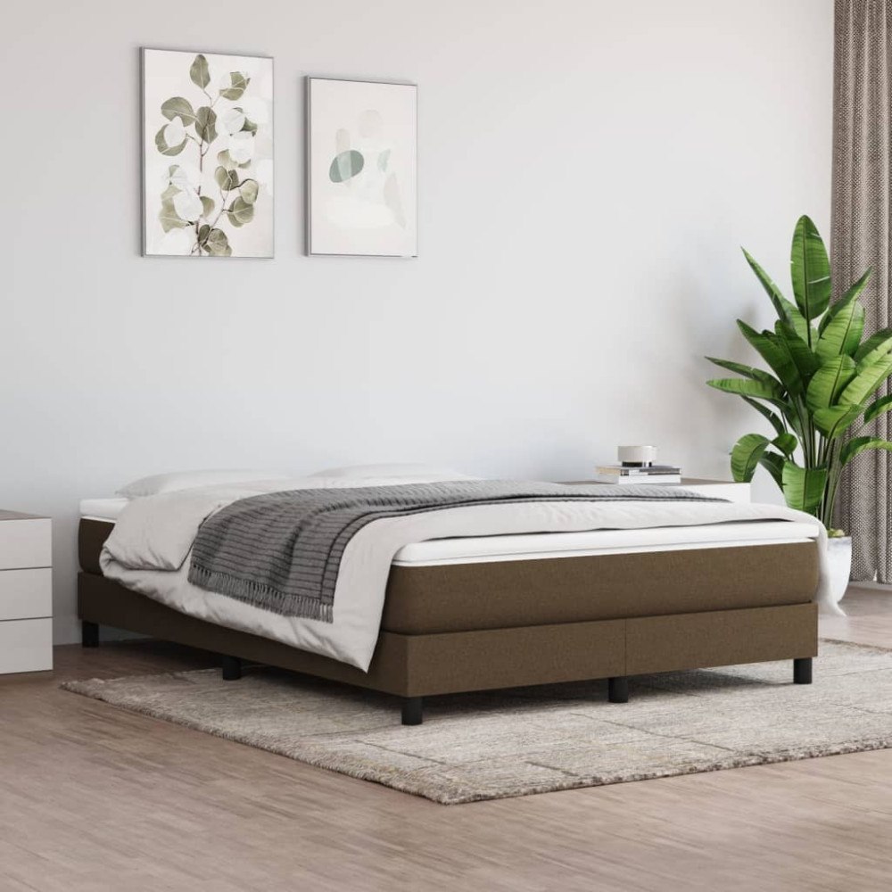 vidaXL Ramsäng med madrass mörkbrun 160x200 cm tyg