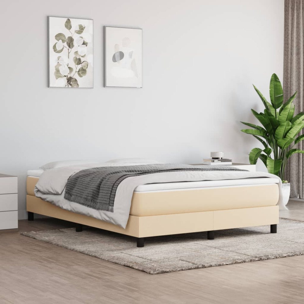 vidaXL Ramsäng med madrass gräddvit 160x200 cm tyg