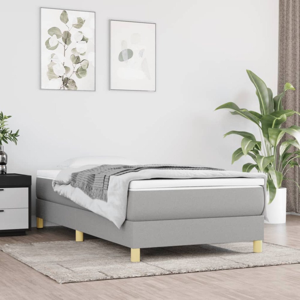 vidaXL Ramsäng med madrass ljusgrå 90x200 cm tyg