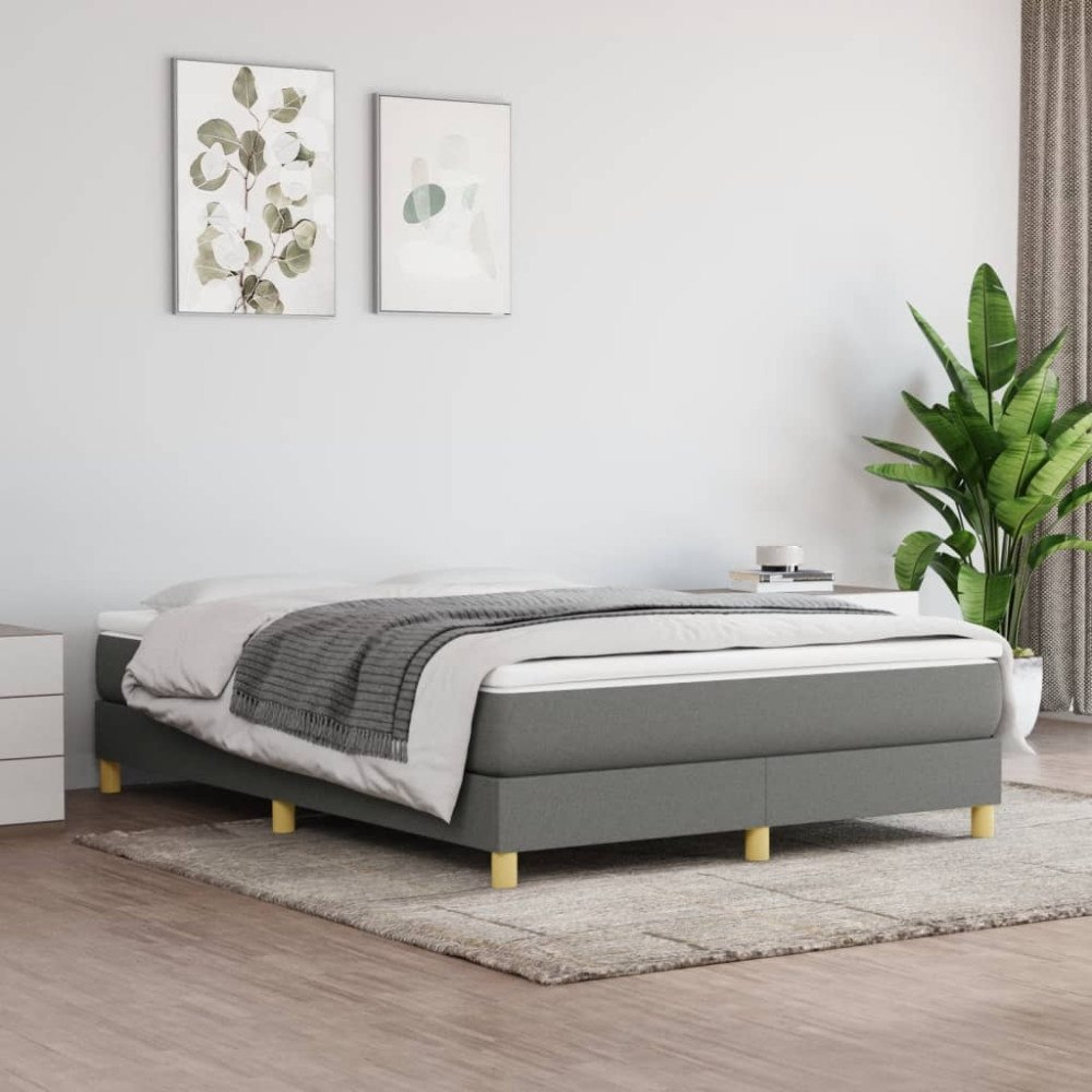 vidaXL Ramsäng med madrass mörkgrå 140x200 cm tyg