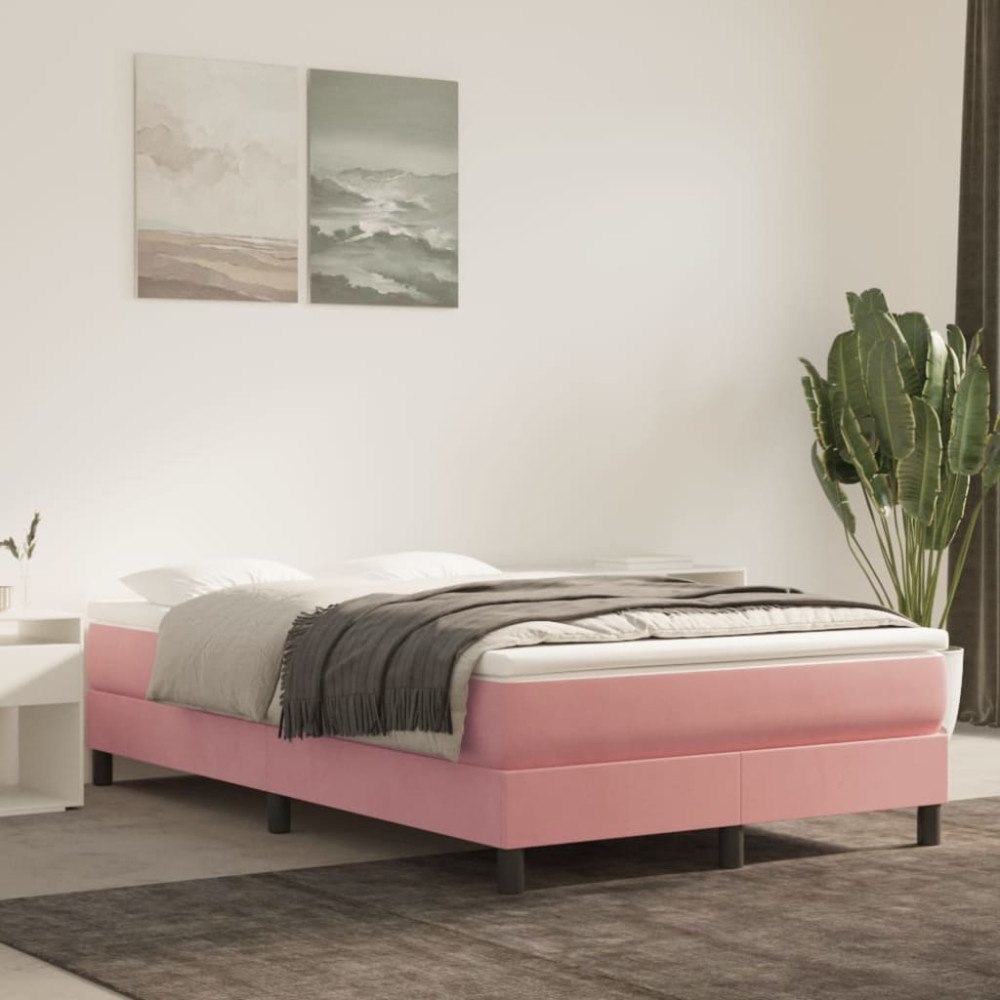 vidaXL Ramsäng med madrass rosa 120x200 cm sammet