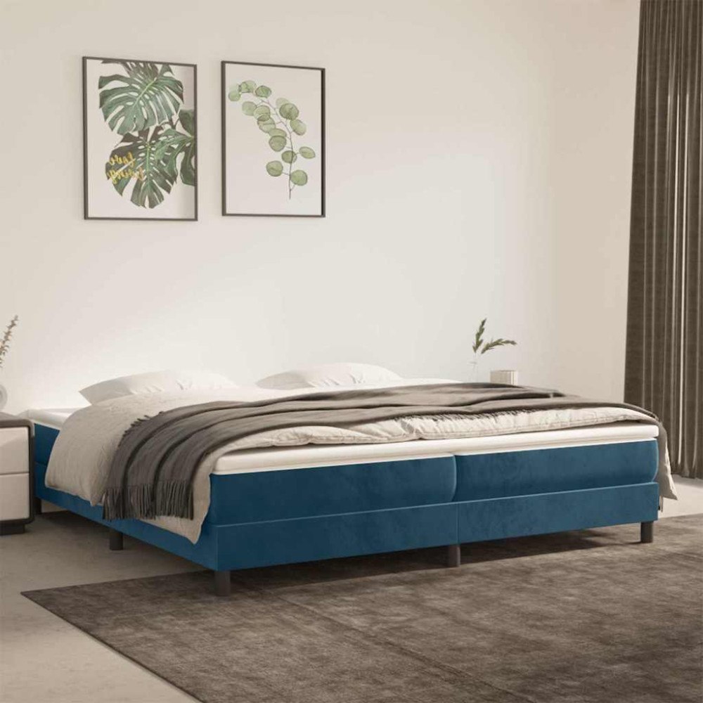 vidaXL Ramsäng med madrass mörkblå 200x200 cm sammet