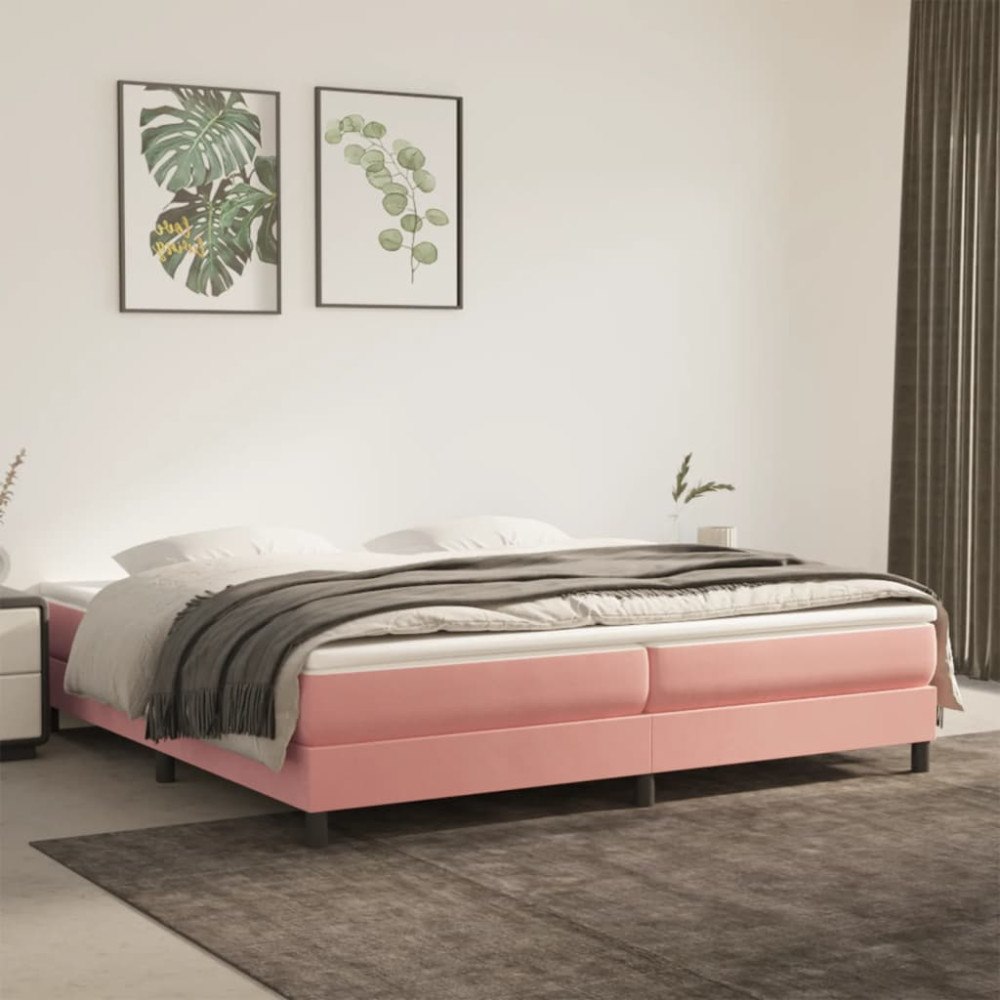 vidaXL Ramsäng med madrass rosa 200x200 cm sammet