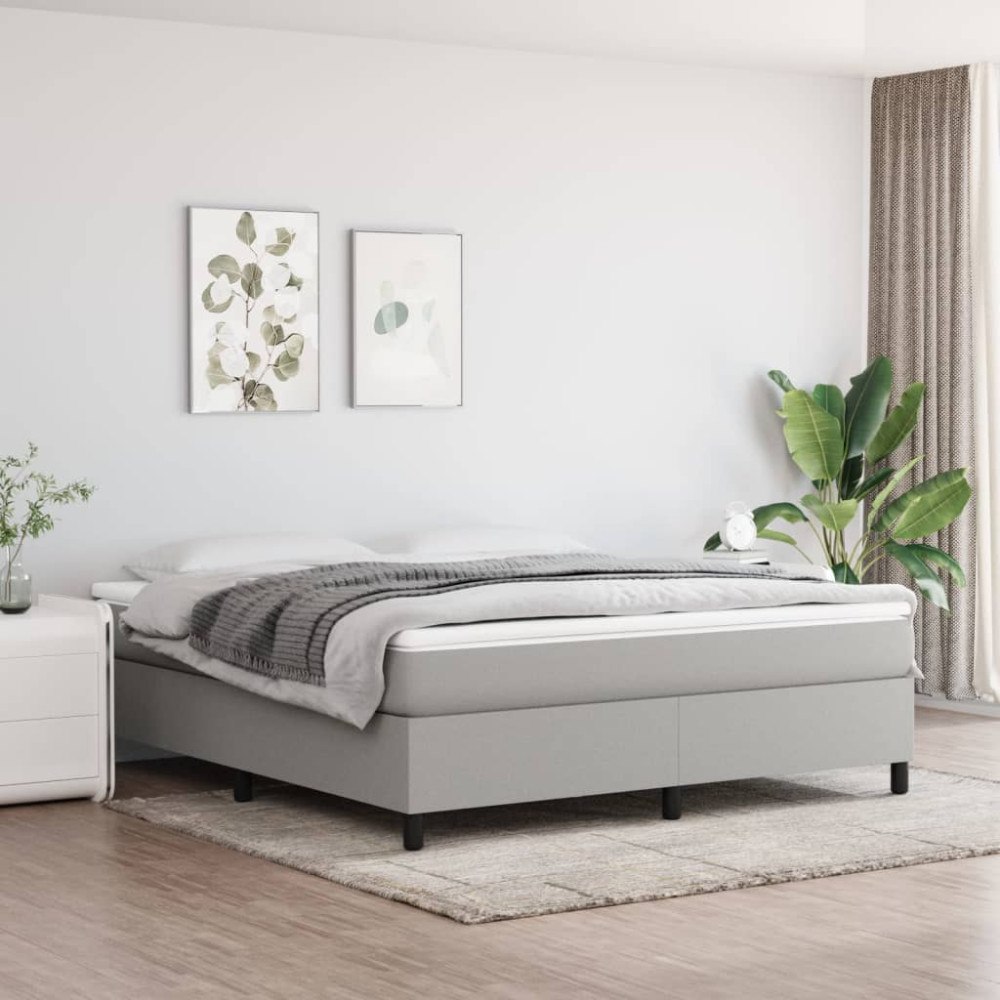 vidaXL Ramsäng med madrass ljusgrå 160x200 cm tyg