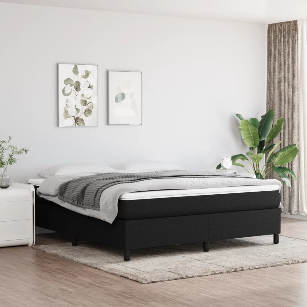 vidaXL Ramsäng med madrass svart 160x200 cm tyg