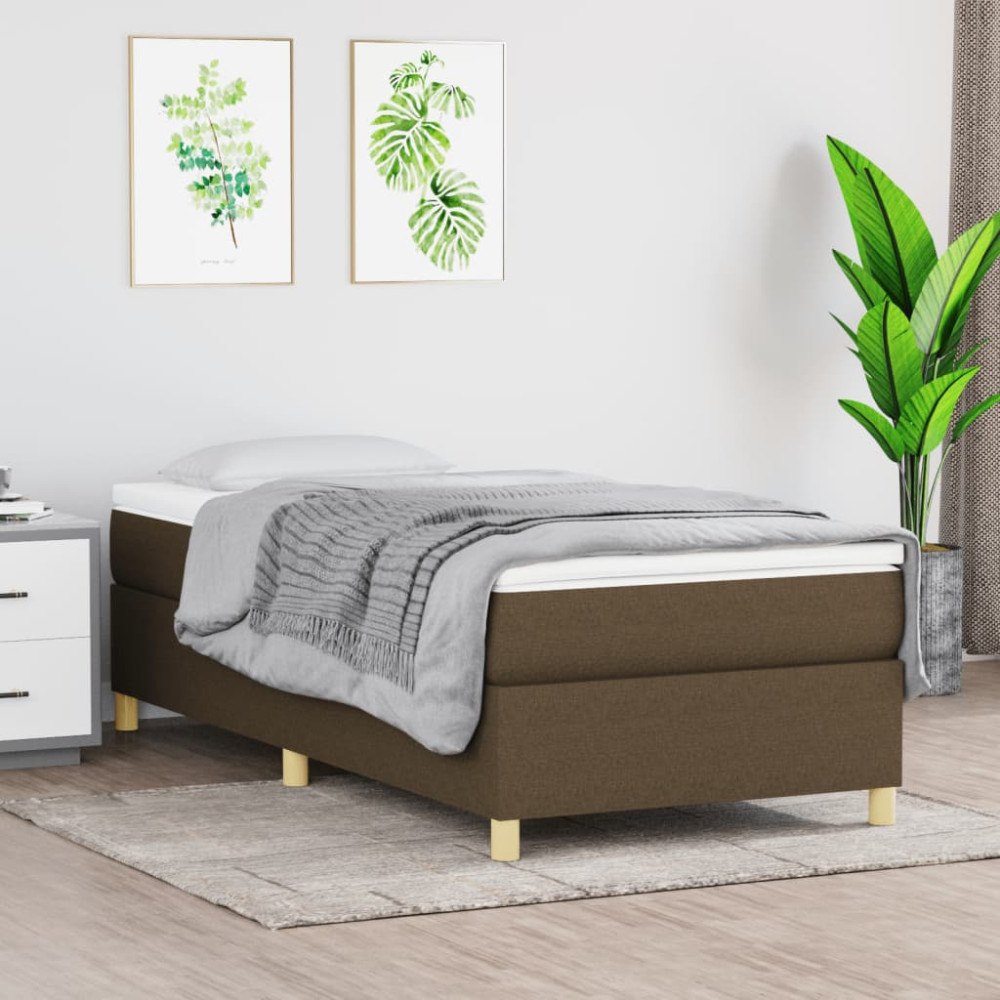 vidaXL Ramsäng med madrass mörkbrun 90x190 cm tyg