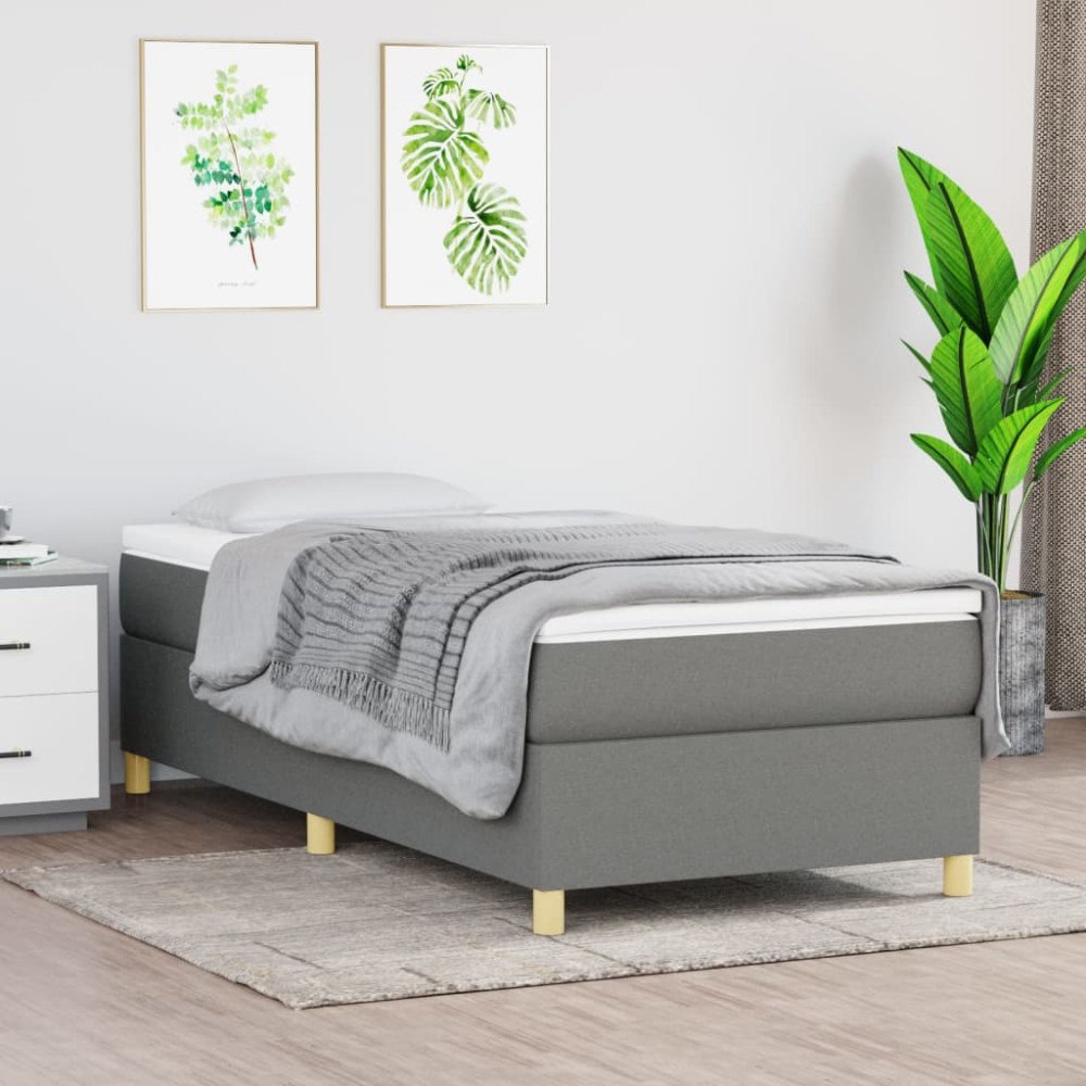 vidaXL Ramsäng med madrass mörkgrå 90x200 cm tyg
