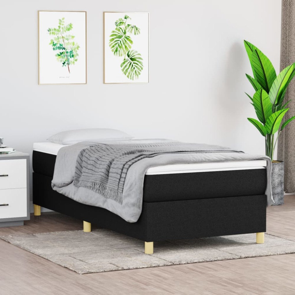 vidaXL Ramsäng med madrass svart 90x200 cm tyg