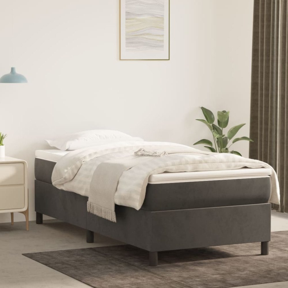 vidaXL Ramsäng med madrass mörkgrå 90x200 cm sammet