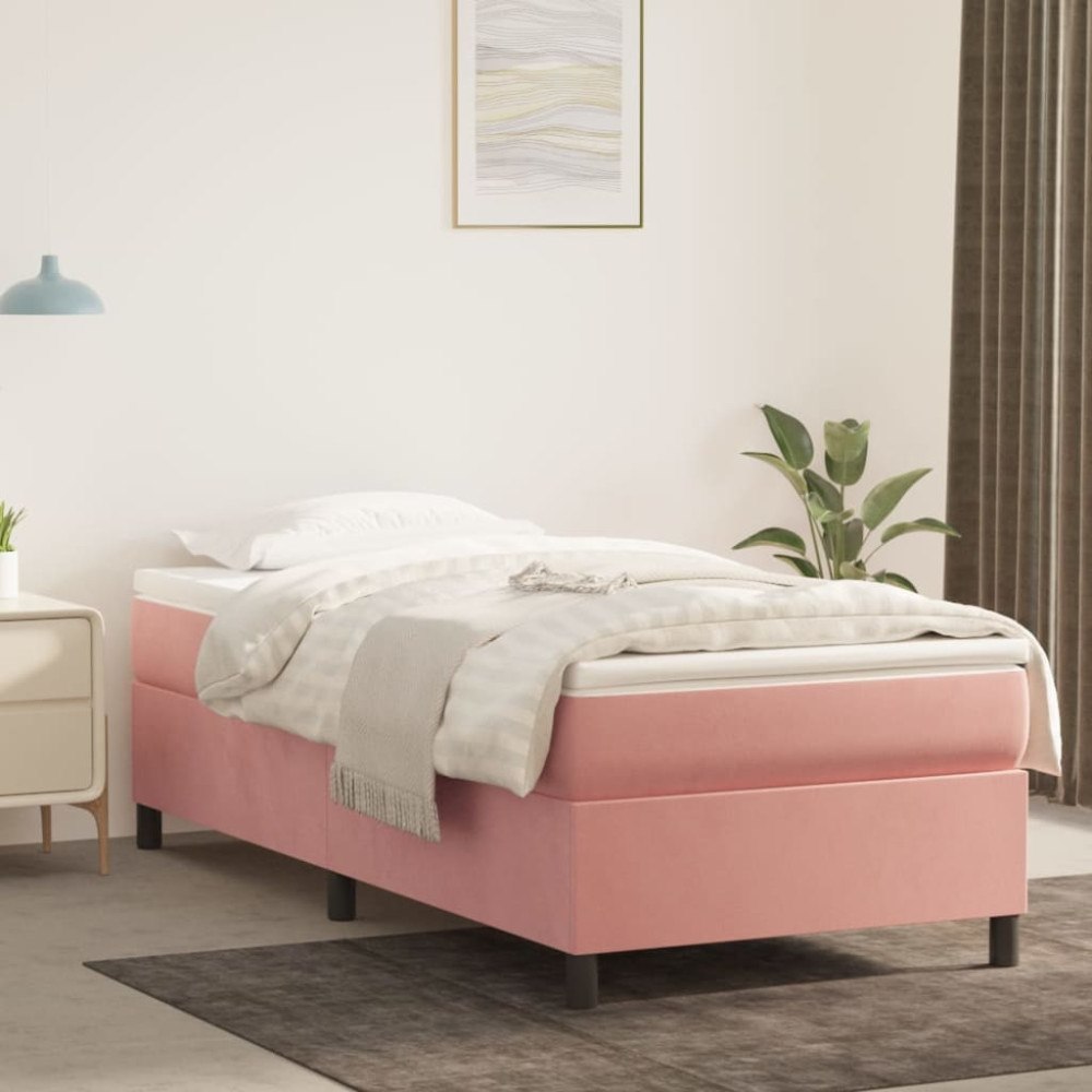 vidaXL Ramsäng med madrass rosa 100x200 cm sammet