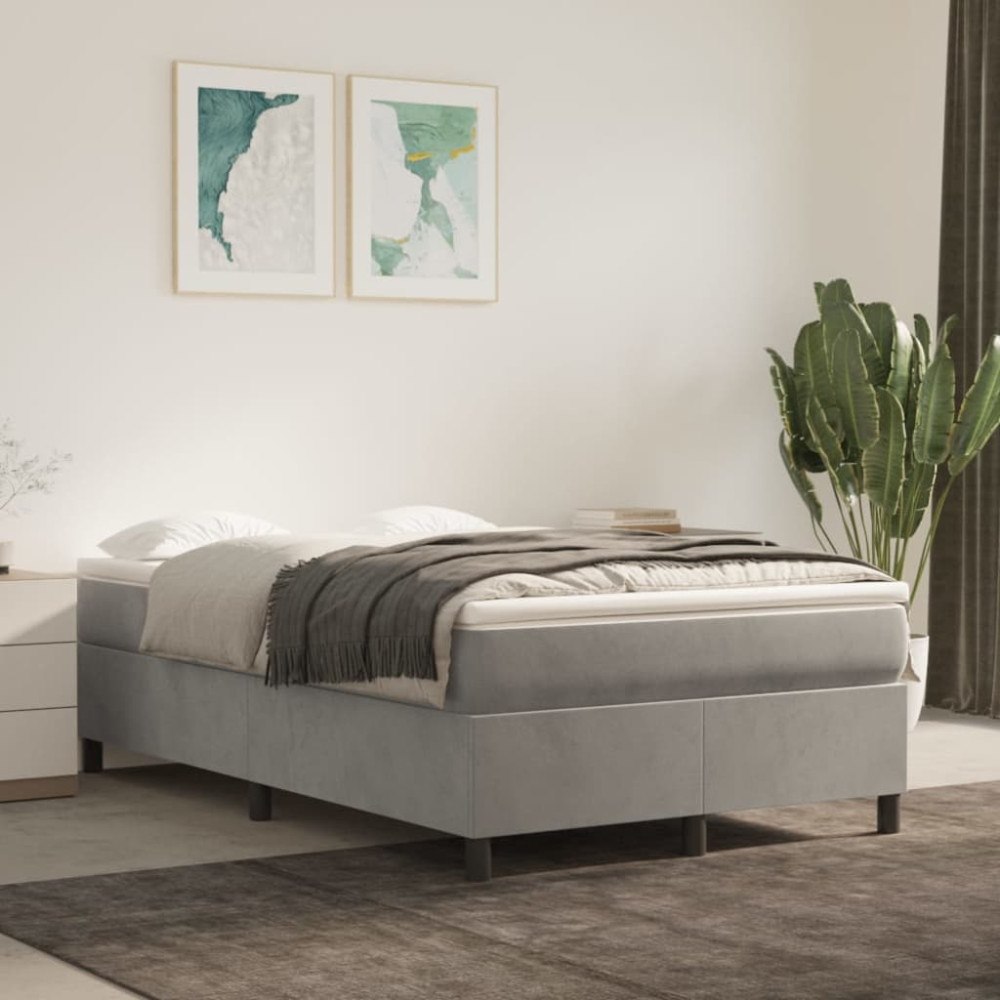 vidaXL Ramsäng med madrass ljusgrå 120x200 cm sammet