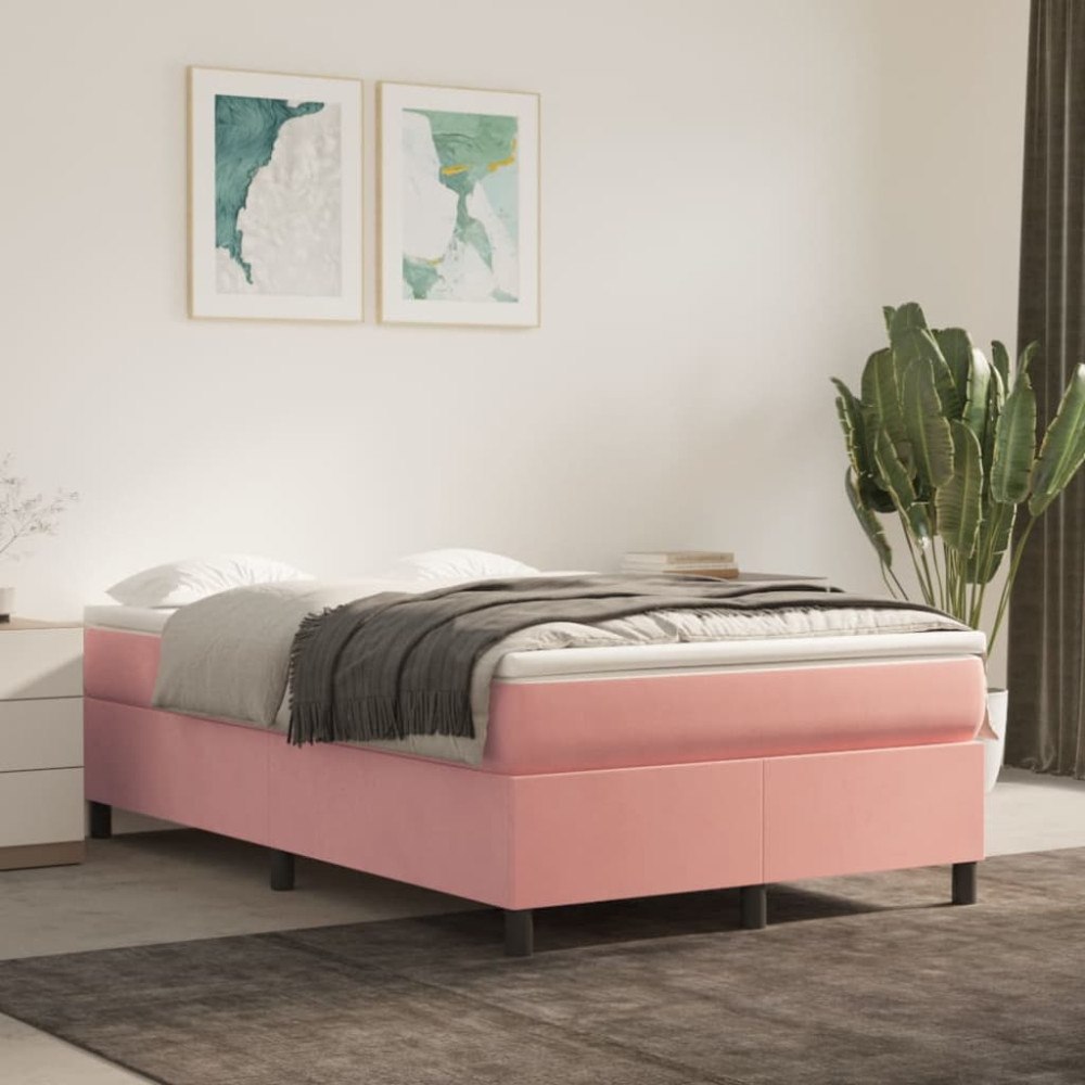 vidaXL Ramsäng med madrass rosa 120x200 cm sammet