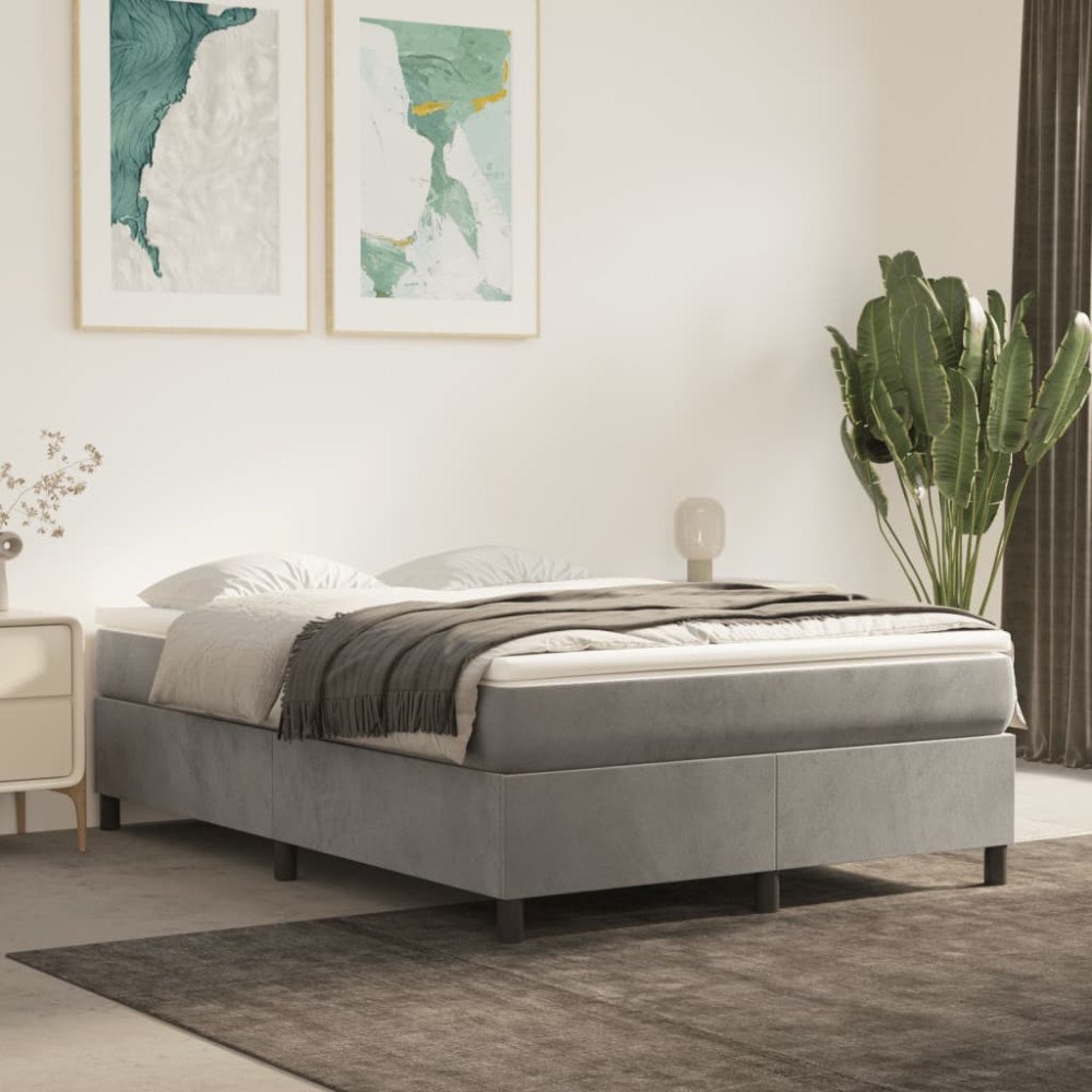 vidaXL Ramsäng med madrass ljusgrå 140x190 cm sammet
