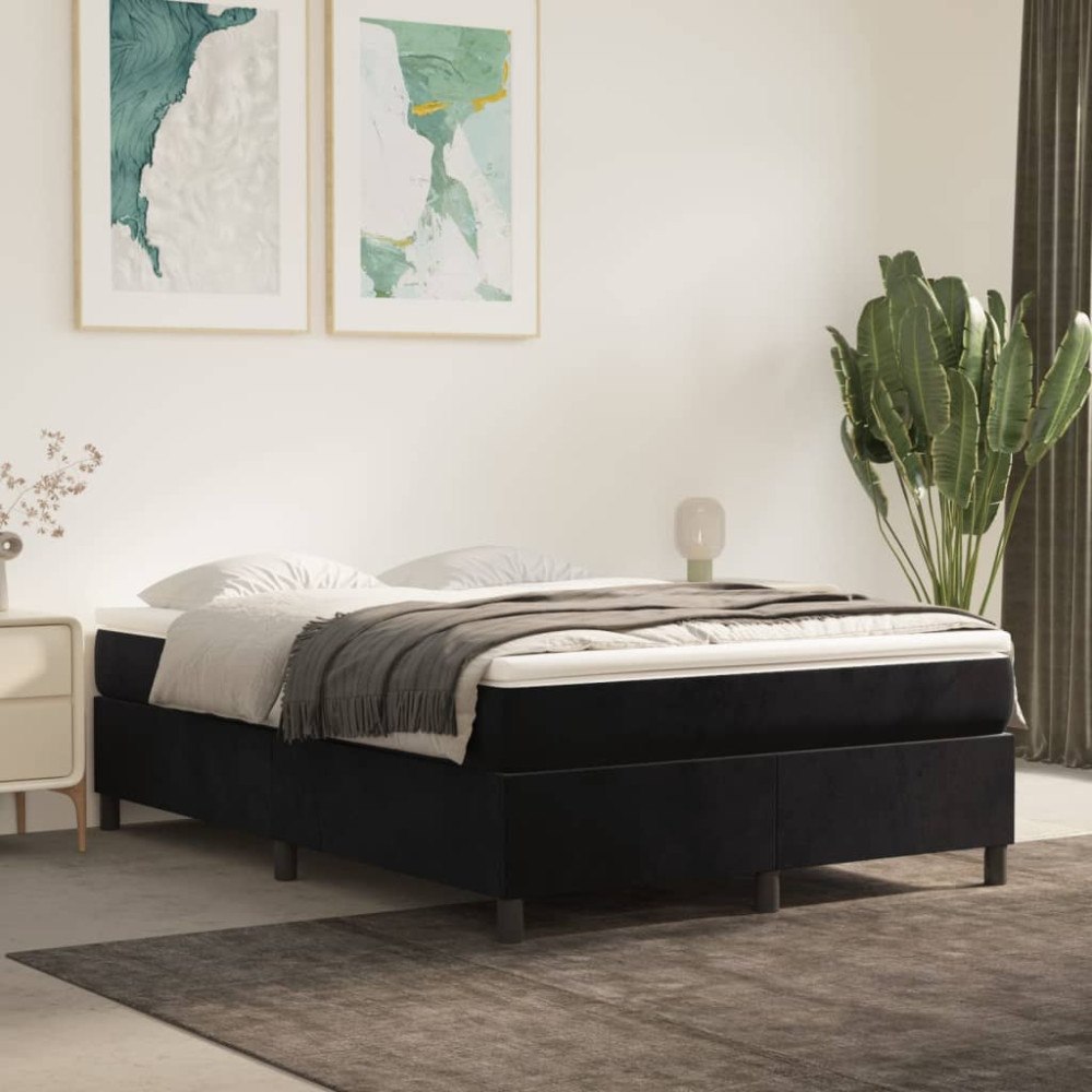 vidaXL Ramsäng med madrass svart 140x190 cm sammet