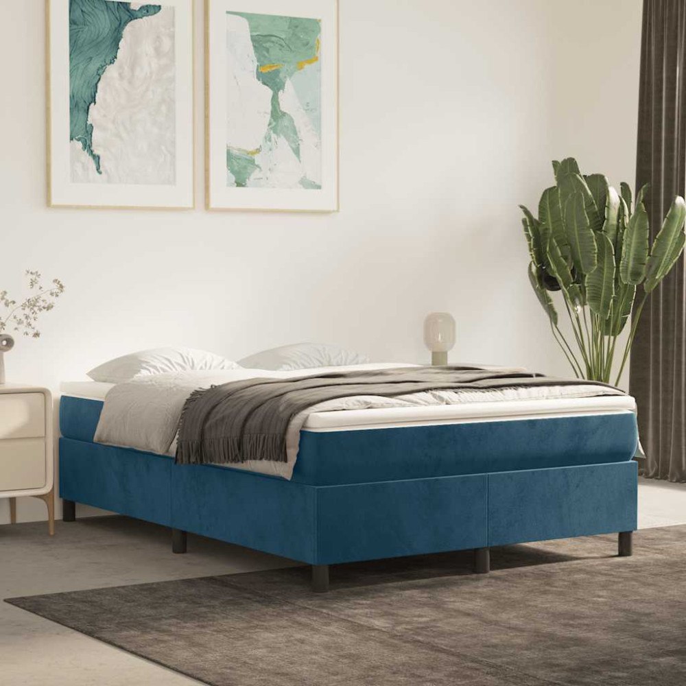 vidaXL Ramsäng med madrass mörkblå 140x190 cm sammet