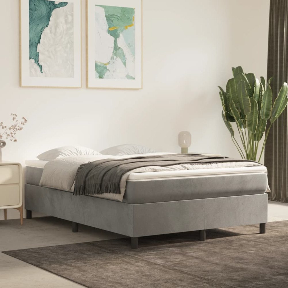 vidaXL Ramsäng med madrass ljusgrå 140x200 cm sammet