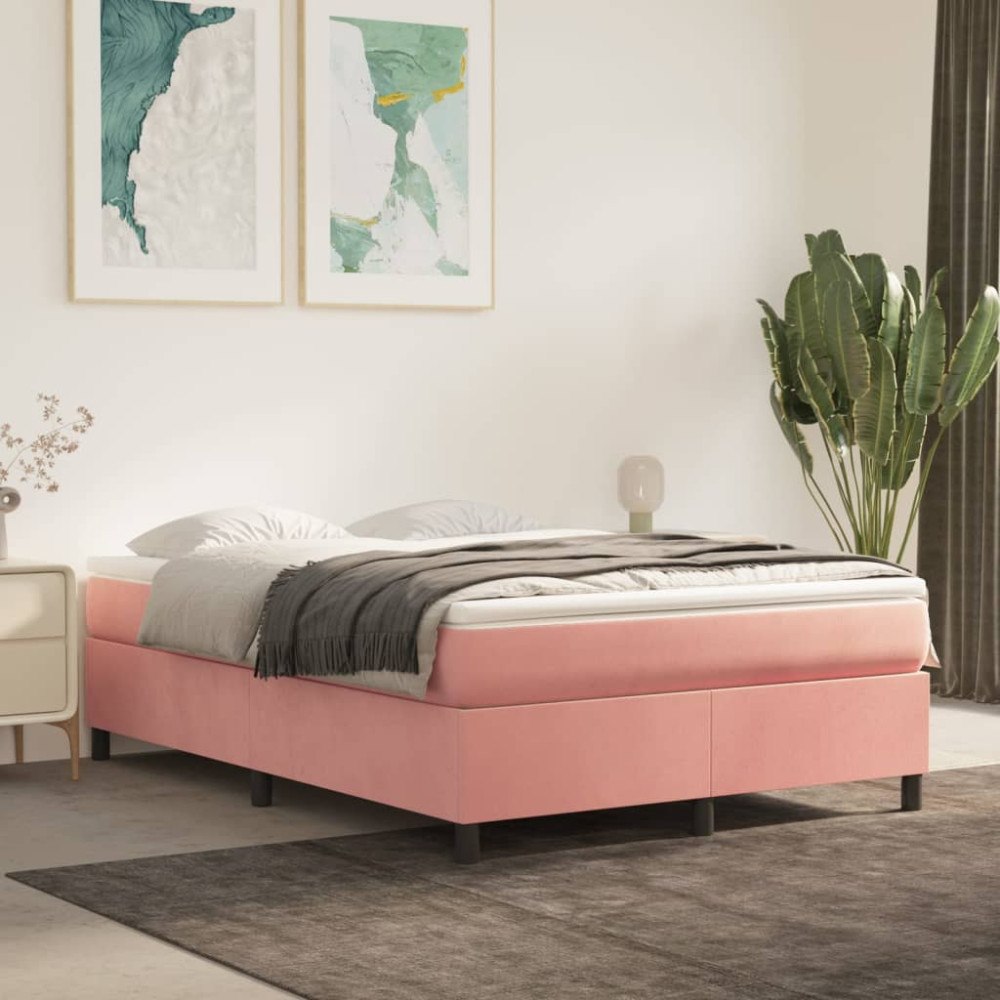 vidaXL Ramsäng med madrass rosa 140x200 cm sammet