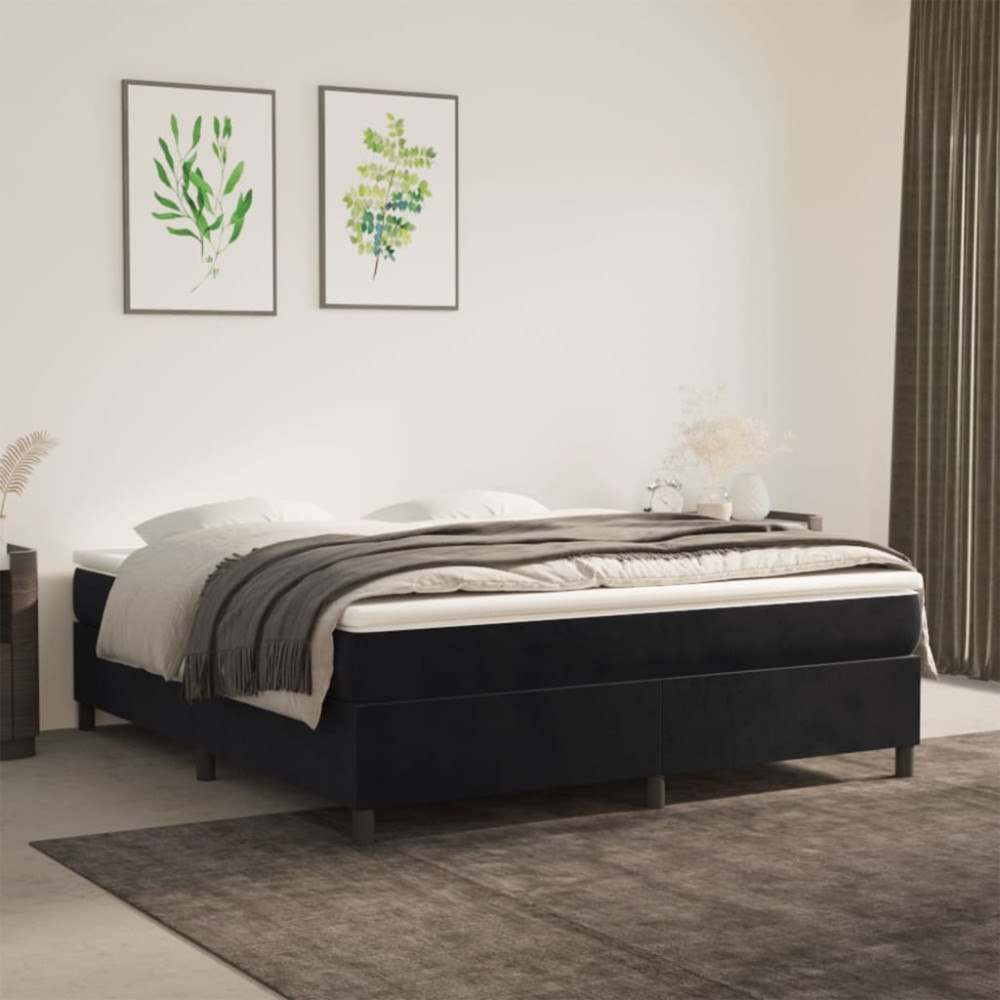 vidaXL Ramsäng med madrass svart 160x200 cm sammet