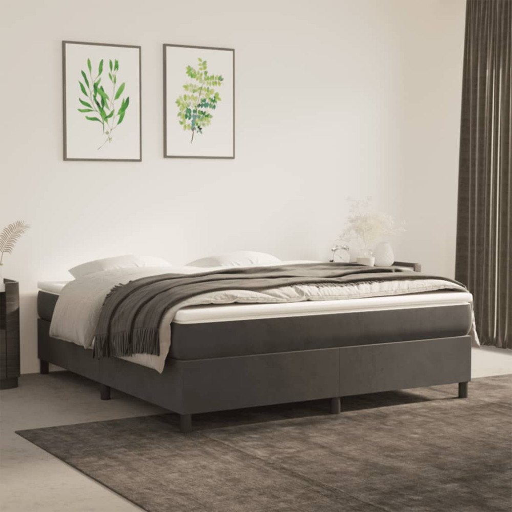 vidaXL Ramsäng med madrass mörkgrå 180x200 cm sammet