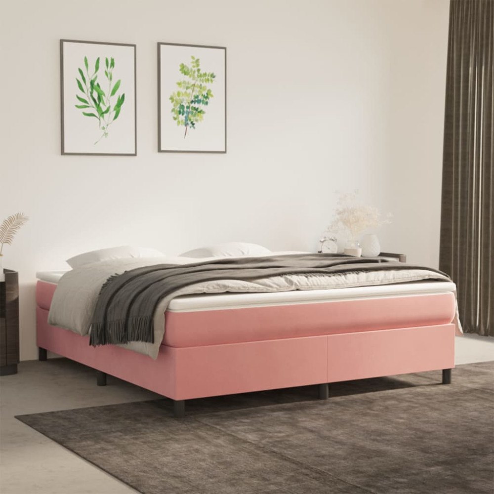 vidaXL Ramsäng med madrass rosa 180x200 cm sammet