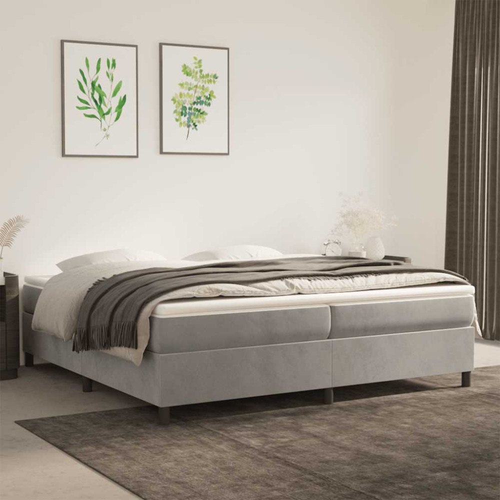vidaXL Ramsäng med madrass ljusgrå 200x200 cm sammet