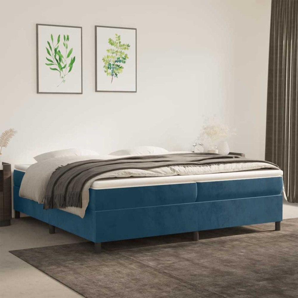 vidaXL Ramsäng med madrass mörkblå 200x200 cm sammet