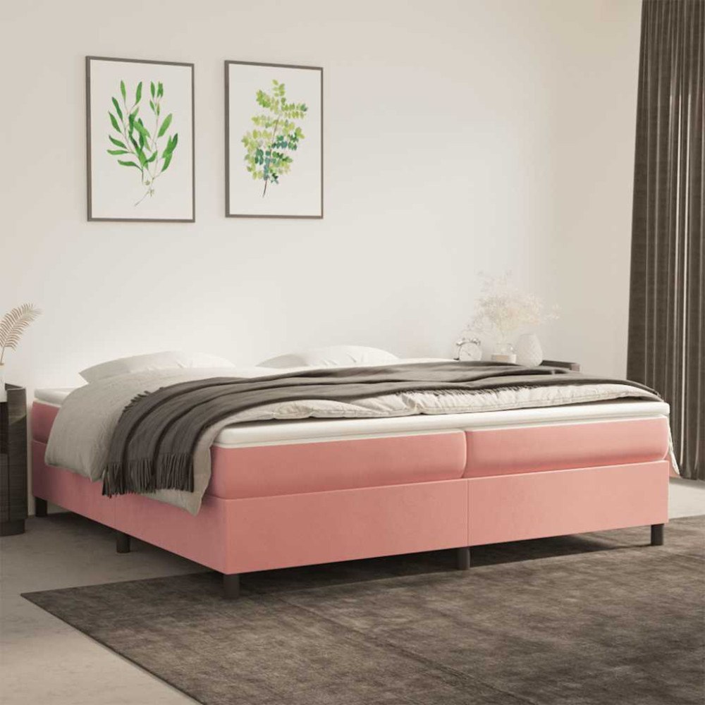 vidaXL Ramsäng med madrass rosa 200x200 cm sammet