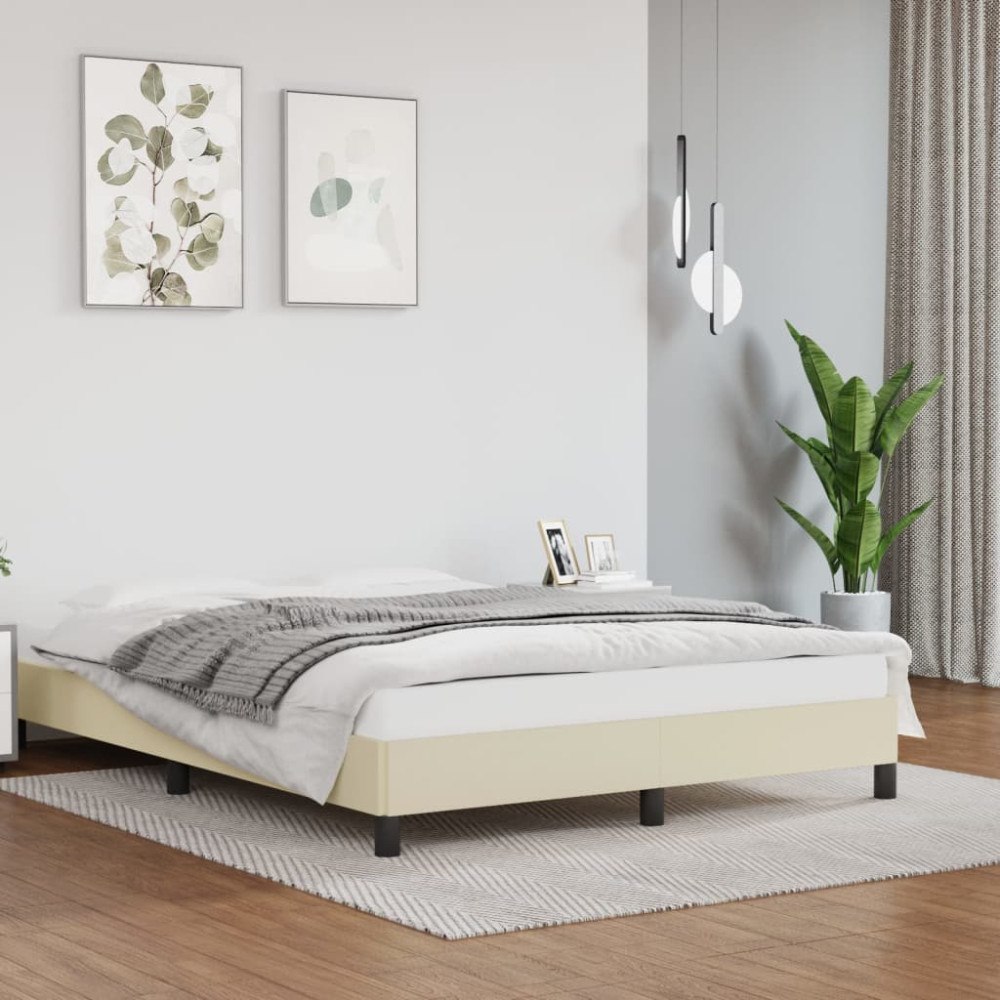 vidaXL Sängram gräddvit 140x190 cm konstläder