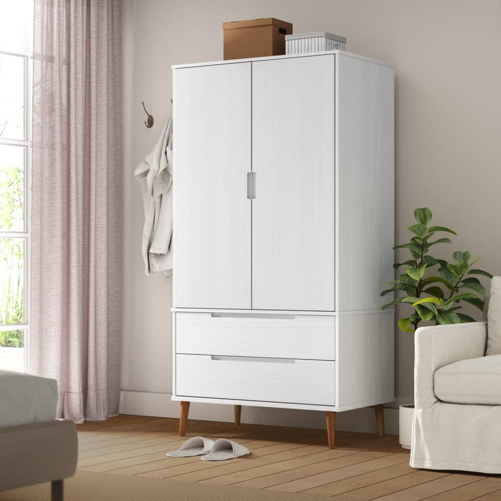 vidaXL Klädskåp MOLDE vit 90x55x175 cm massiv furu