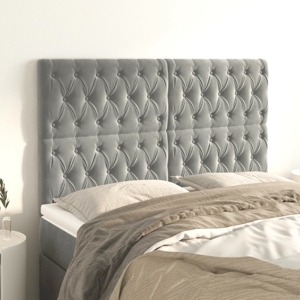 vidaXL Sänggavel ljusgrå 144x7x118/128 cm sammet