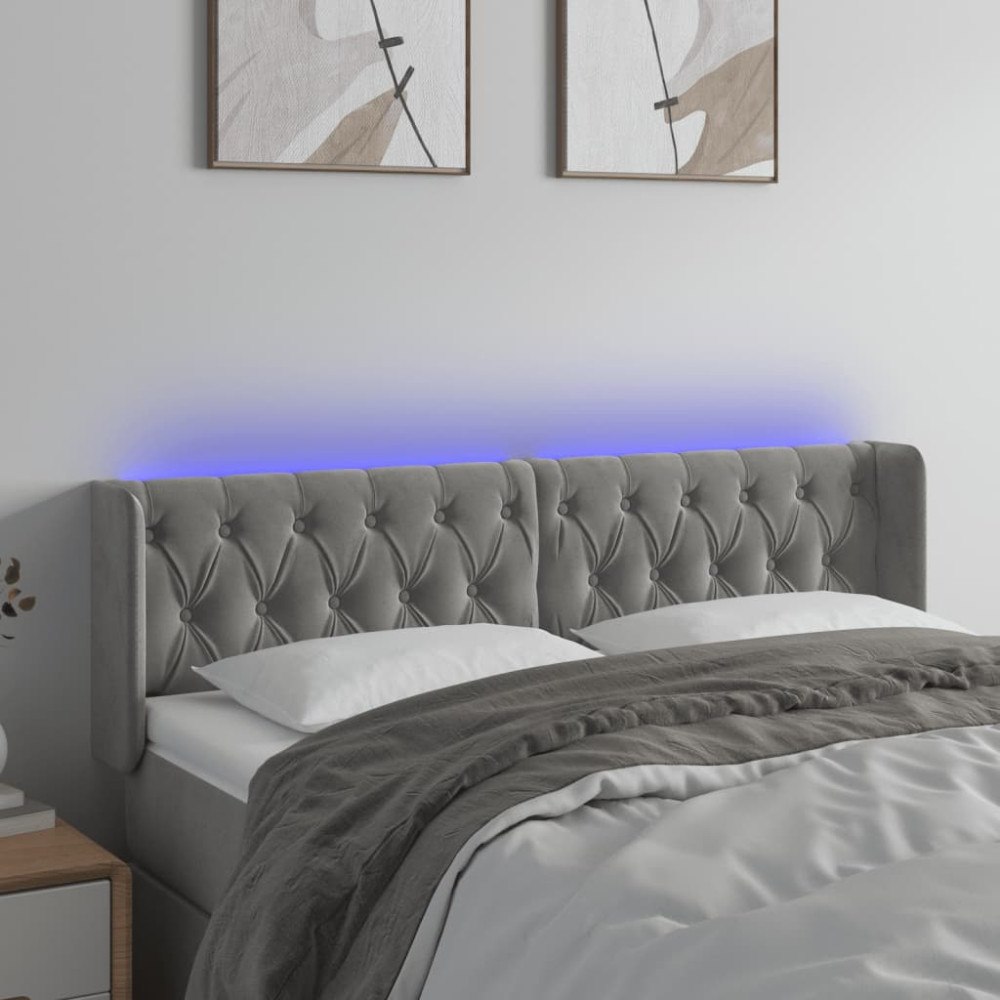 vidaXL Sänggavel LED ljusgrå 147x16x78/88 cm sammet