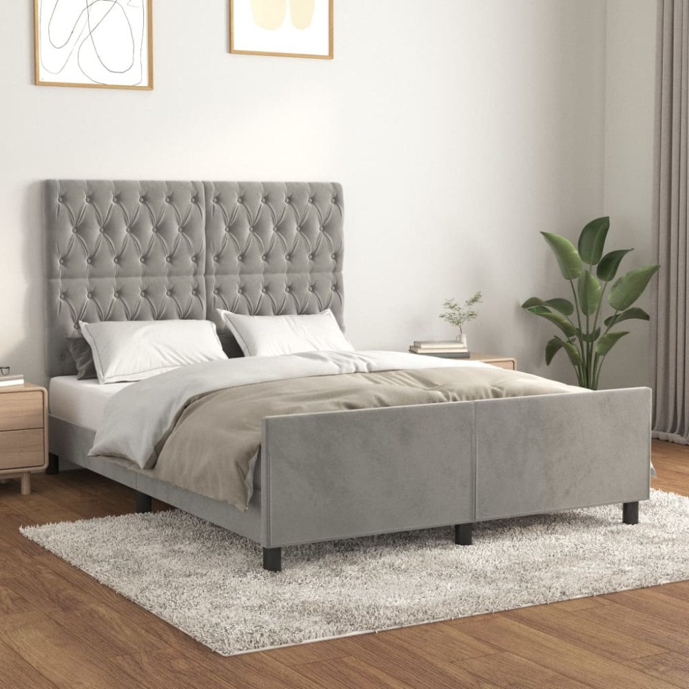 vidaXL Sängram utan madrass ljusgrå 140x190 cm sammet