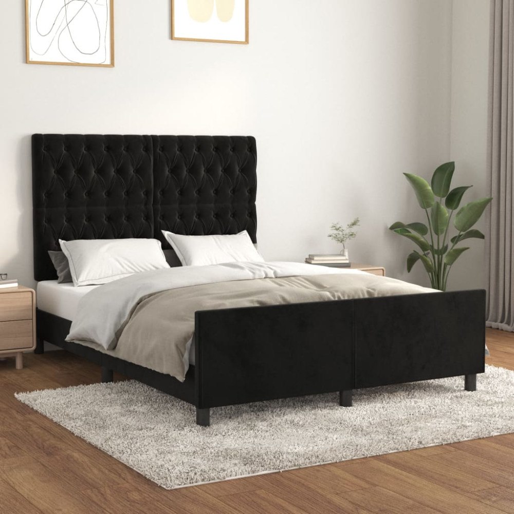 vidaXL Sängram utan madrass svart 140x190 cm sammet