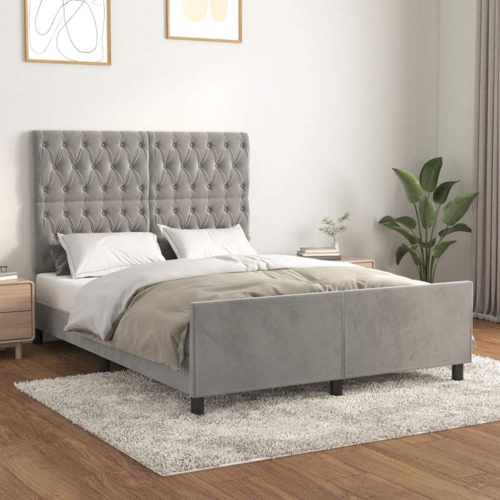 vidaXL Sängram utan madrass ljusgrå 140x200 cm sammet