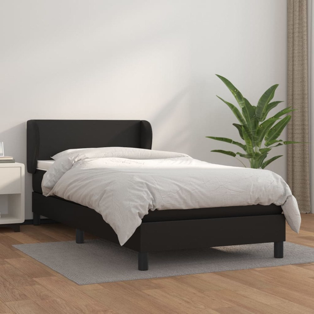 vidaXL Ramsäng med madrass svart 90x200 cm konstläder