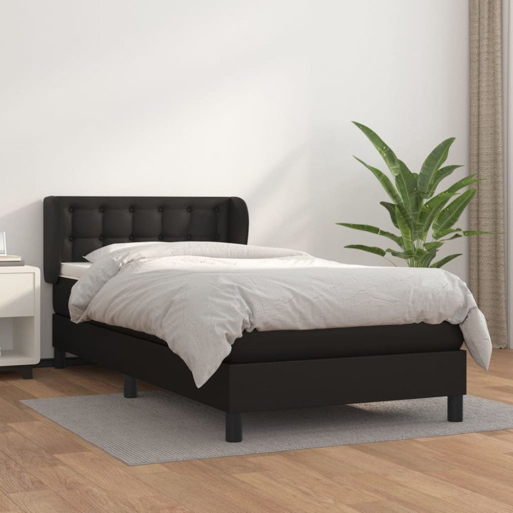 vidaXL Ramsäng med madrass svart 90x200 cm konstläder