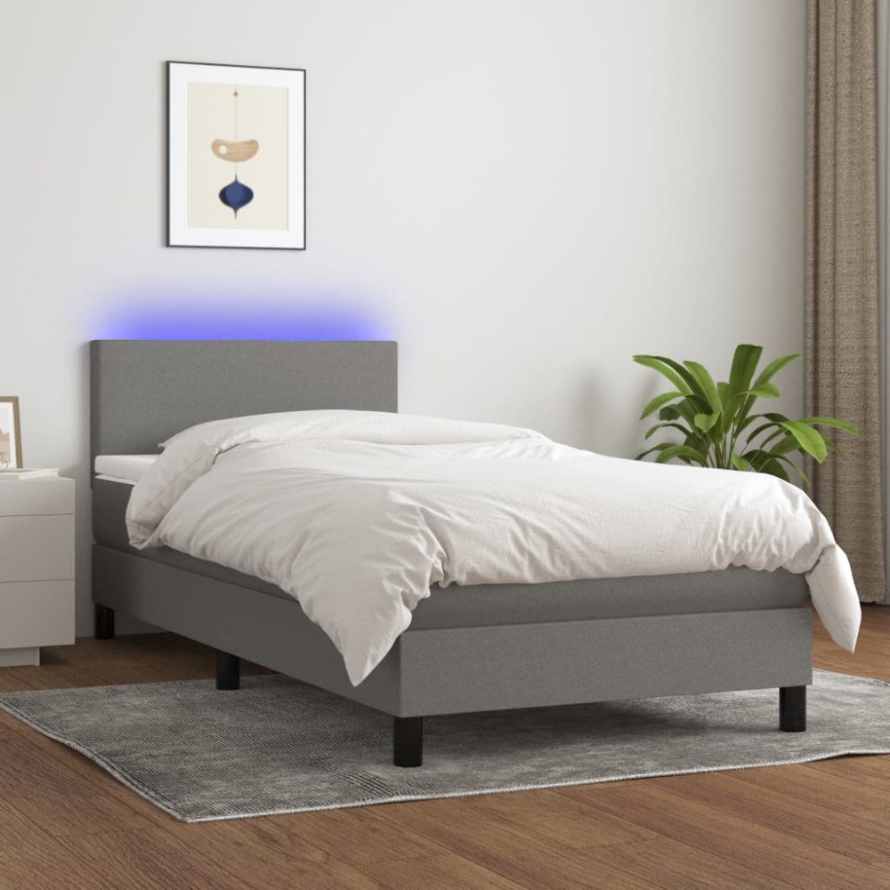 vidaXL Ramsäng med madrass & LED mörkgrå 100x200 cm tyg