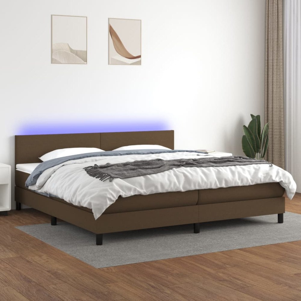 vidaXL Ramsäng med madrass & LED mörkbrun 200x200 cm tyg