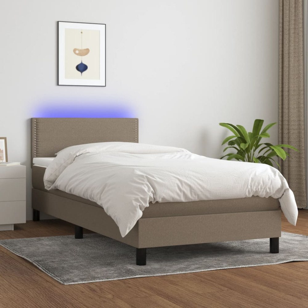 vidaXL Ramsäng med madrass & LED taupe 80x200 cm tyg